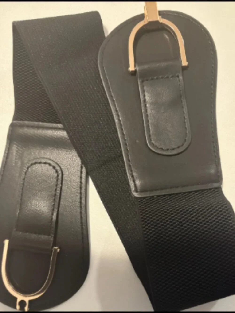 Black Wide Elastic Waist Belt with Gold Double Buckle – Women’s Stretch Belt